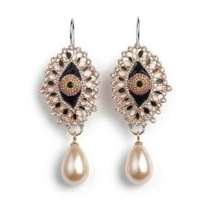 🆕️ Schiaparelli Genuine Elegant Gold and Black Eye Earrings  NWOT